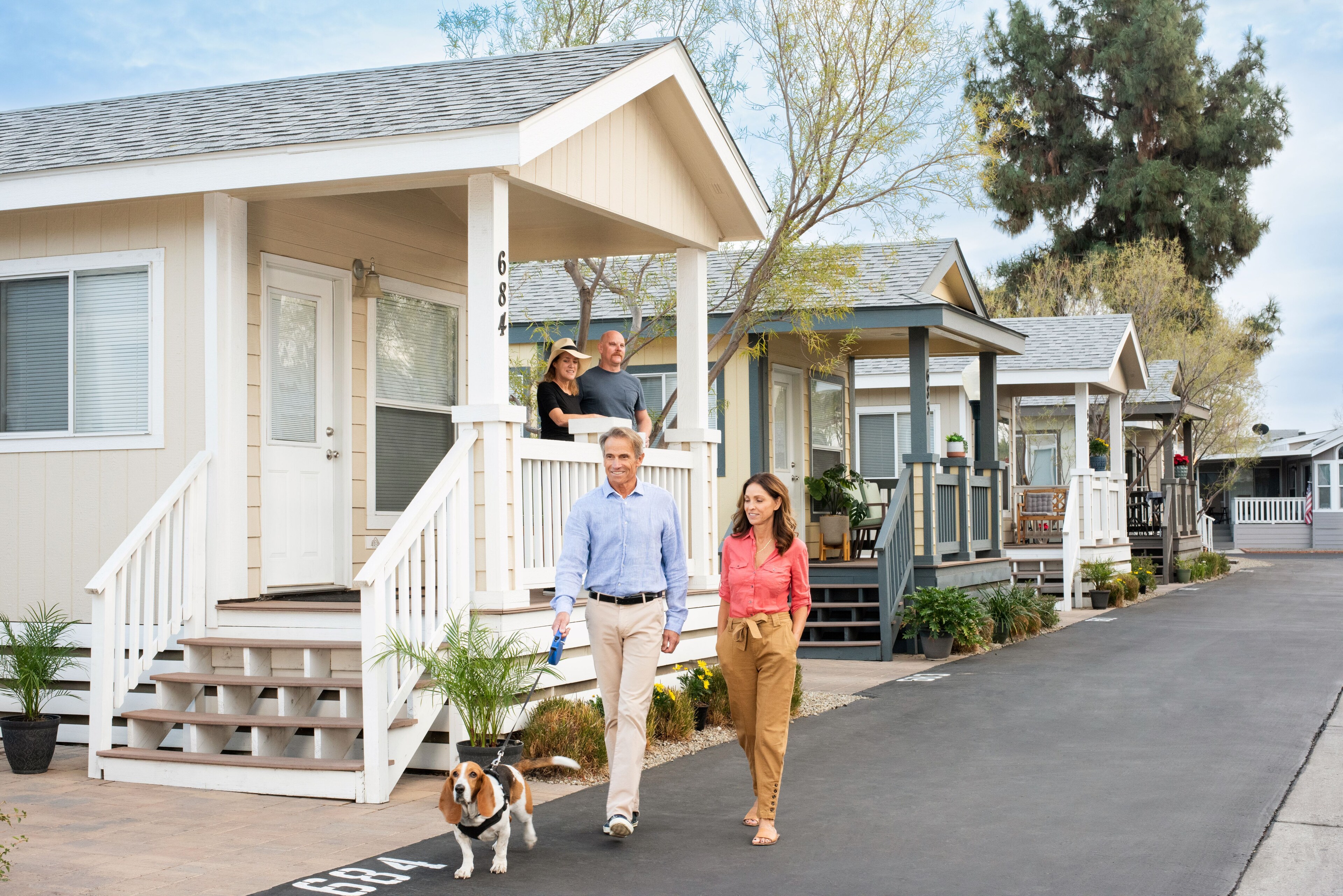Couple walking in the cottages main street