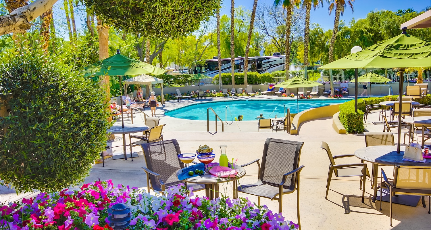 Pool View of Emerald Desert RV Resort, California