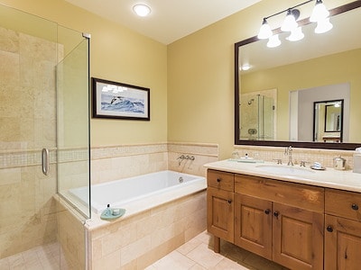 Bungalow guestroom bathroom at Terranea Resort Rancho Palos Verdes California