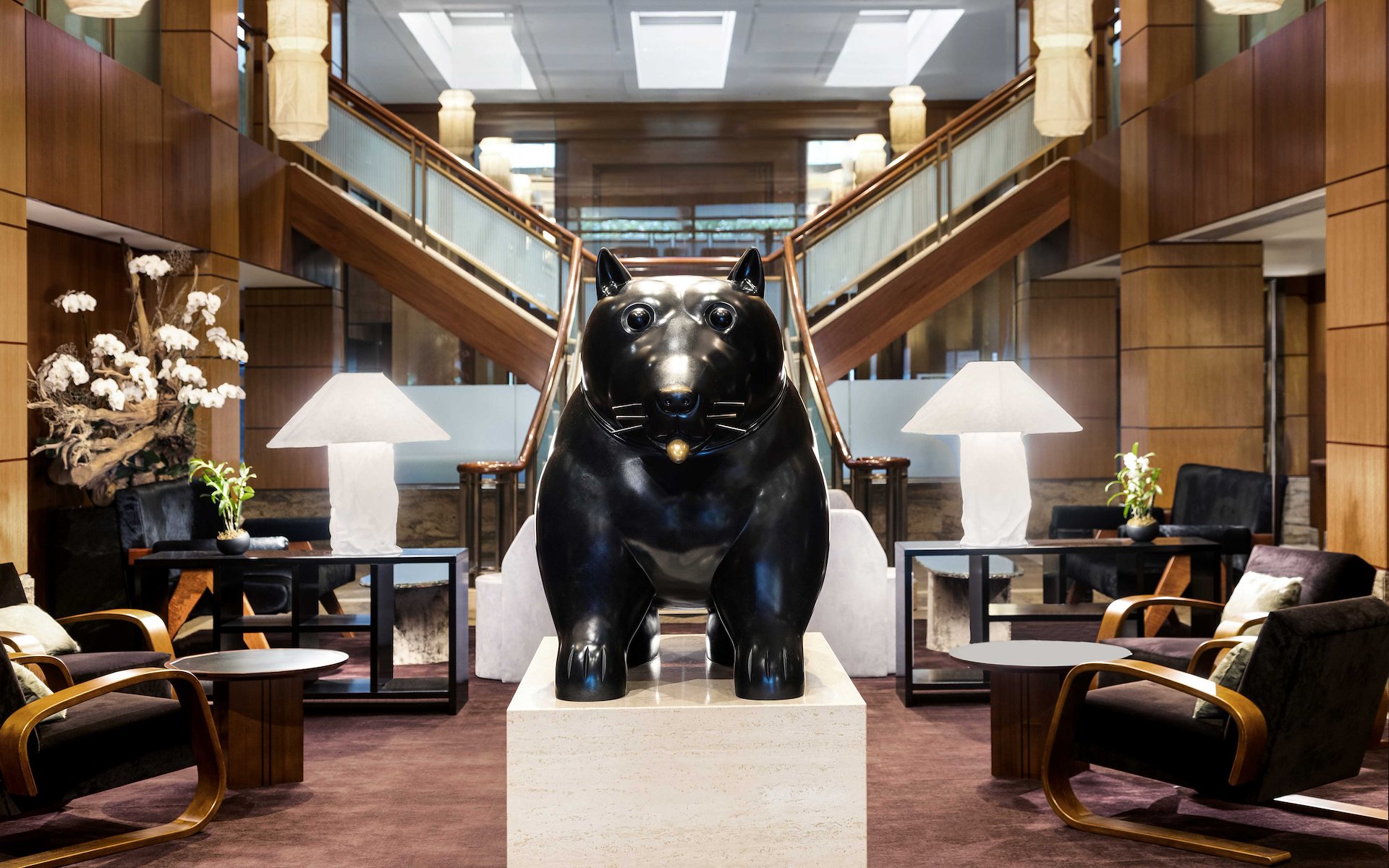 Wide Lobby View with dog statue of The Kitano Hotel New York