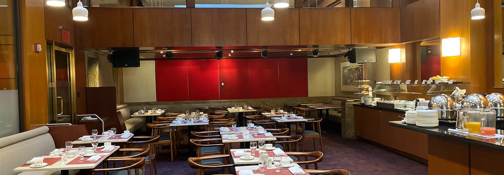 A restaurant with many tables and chairs, The Kitano Hotel New York