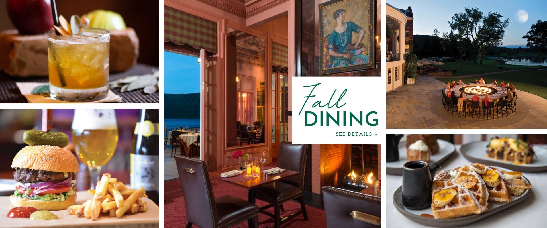 Friends dining at The Otesaga Resort Hotel, New York, enjoying a relaxed meal