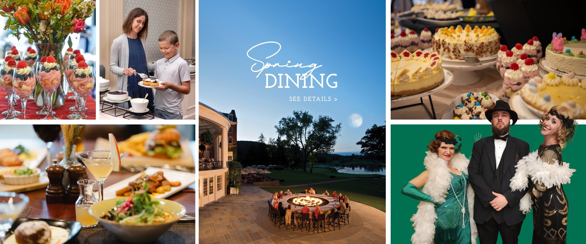 Friends dining at The Otesaga Resort Hotel, New York, enjoying a relaxed meal