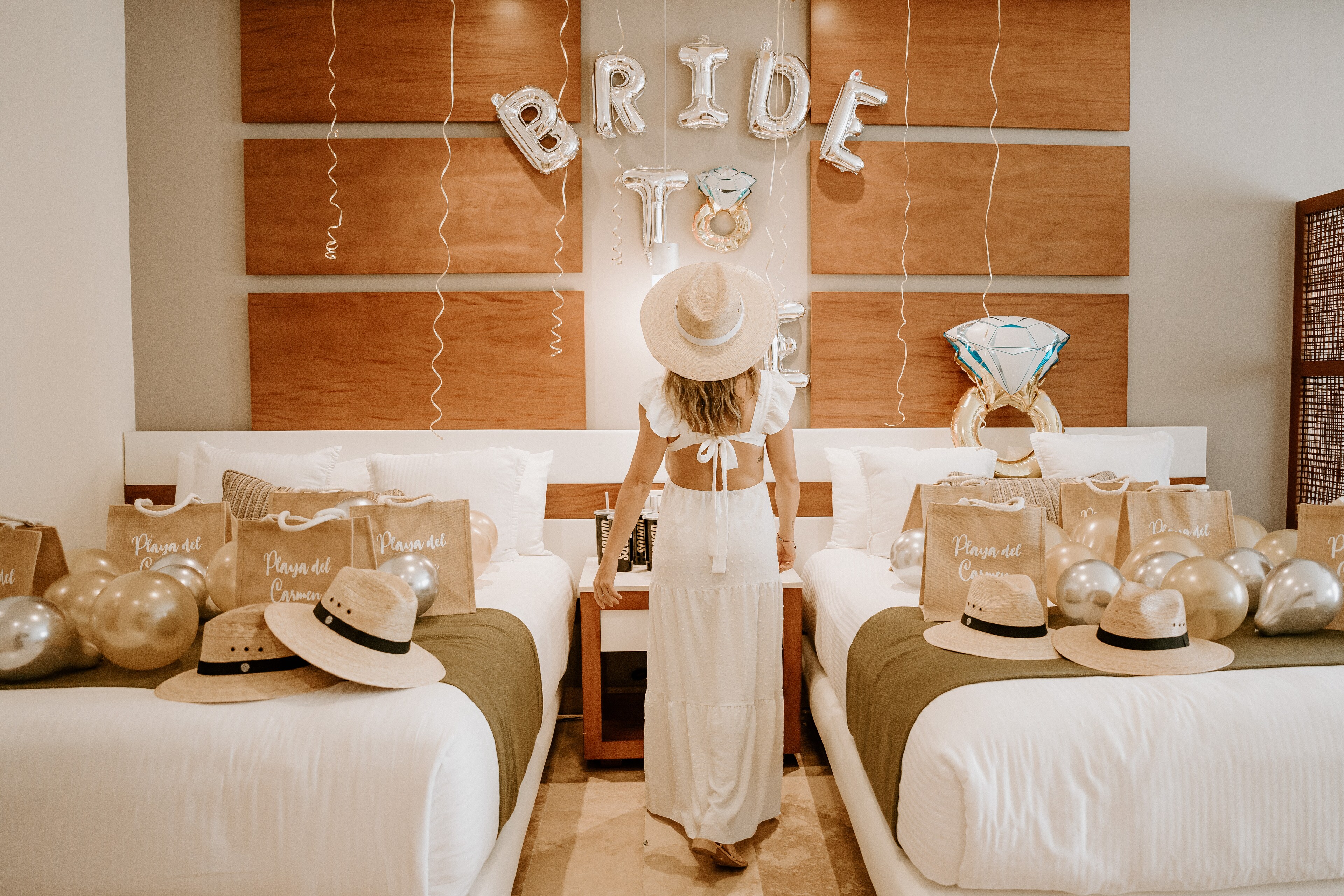 Bride-themed decor in a luxurious room at The Reef Resorts in Playa Del Carmen.