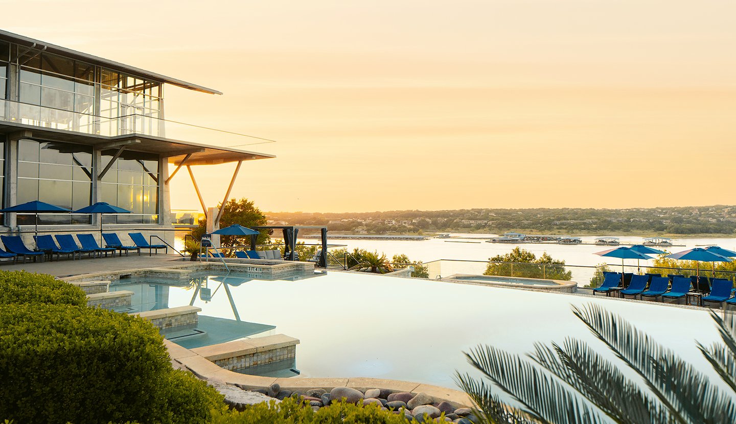 Sunset on the Lakeway balcony at Lakeway Resort & Spa in Austin, Texas