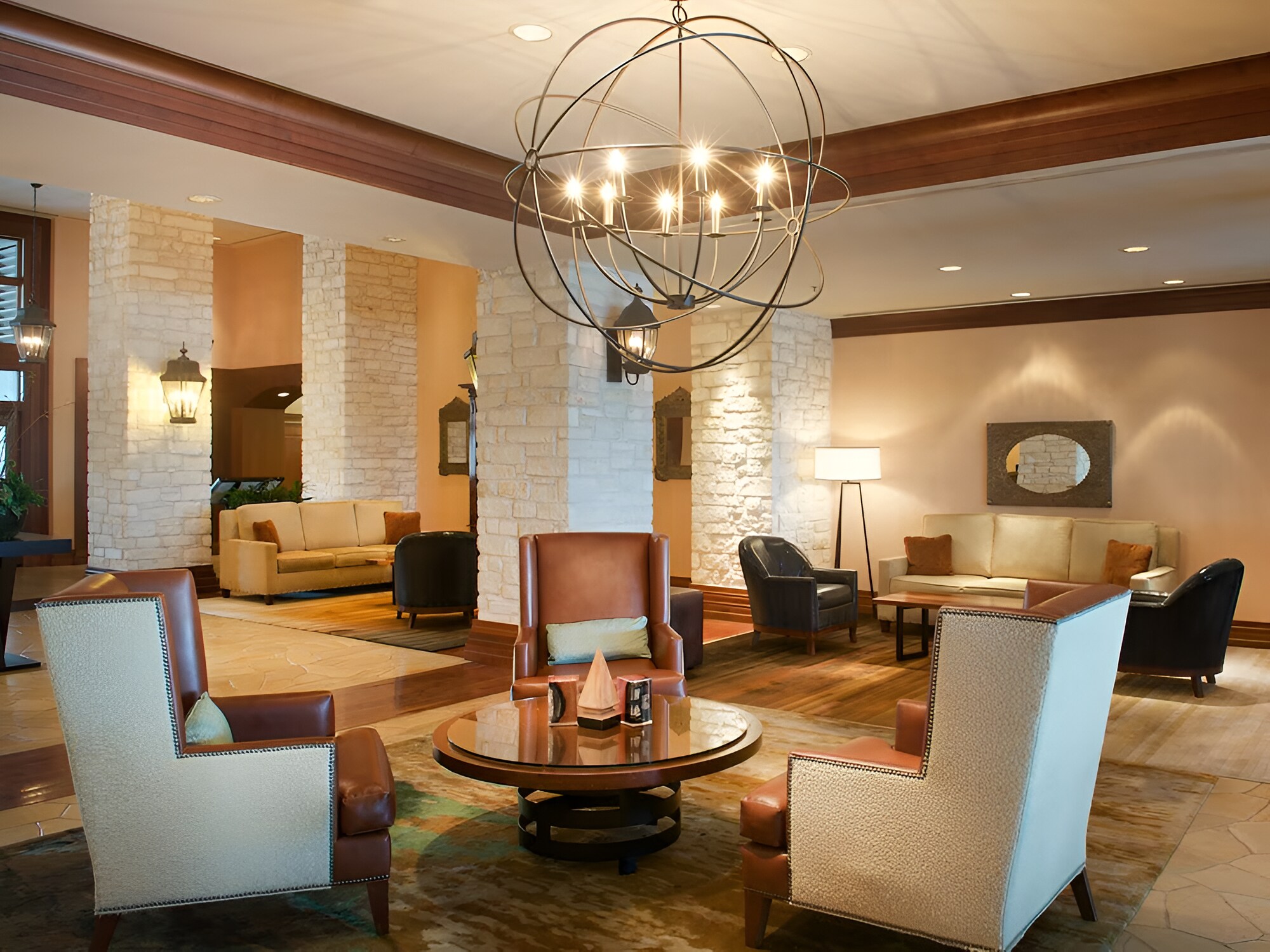 Elegant hotel lobby with a warm color palette at Lakeway Resort & Spa, Texas