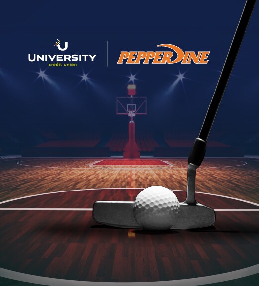 Golf putting iron lining up a putt on a basketball court