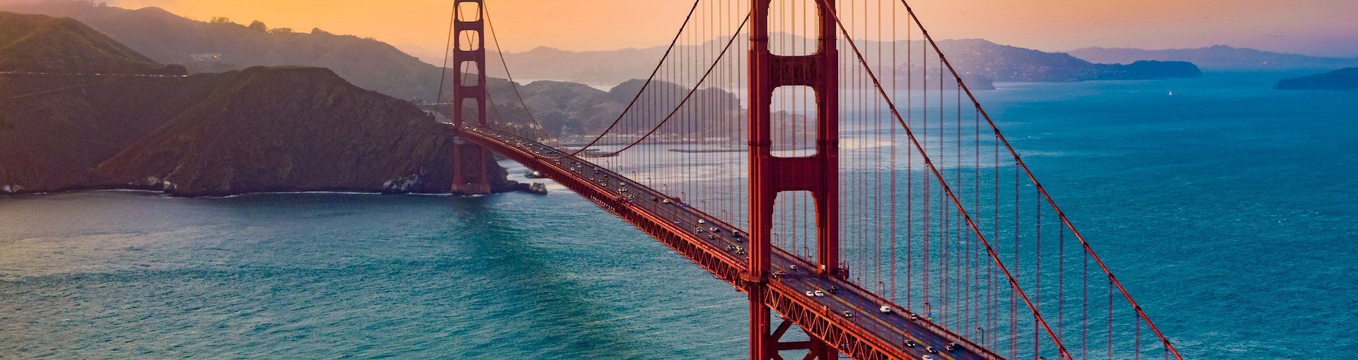 Sunset view of the Golden Gate Bridge in El Segundo California