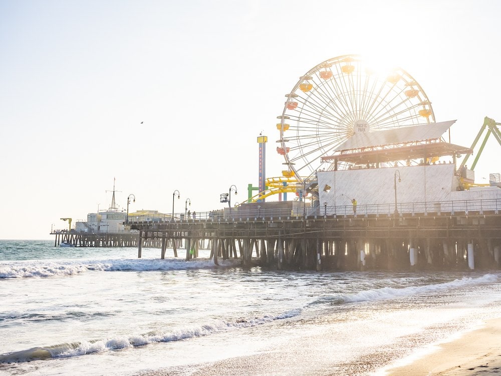 Santa Monica Beach and ferris wheel in background