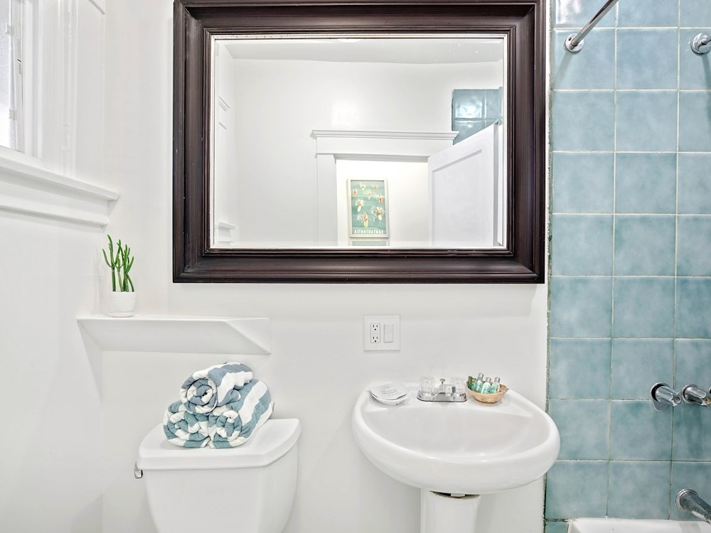 Bathroom of Alcove Suite at Sea Blue Hotel, Santa Monica, California