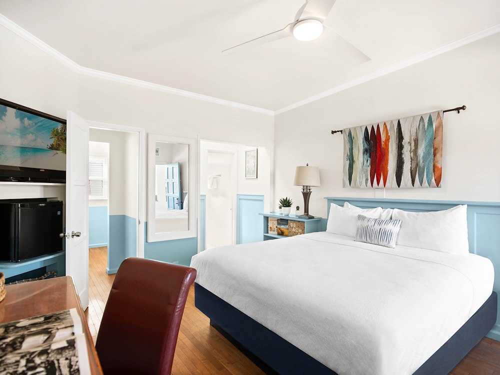 Bedroom View of Junior Suite at Sea Blue Hotel, Santa Monica, California