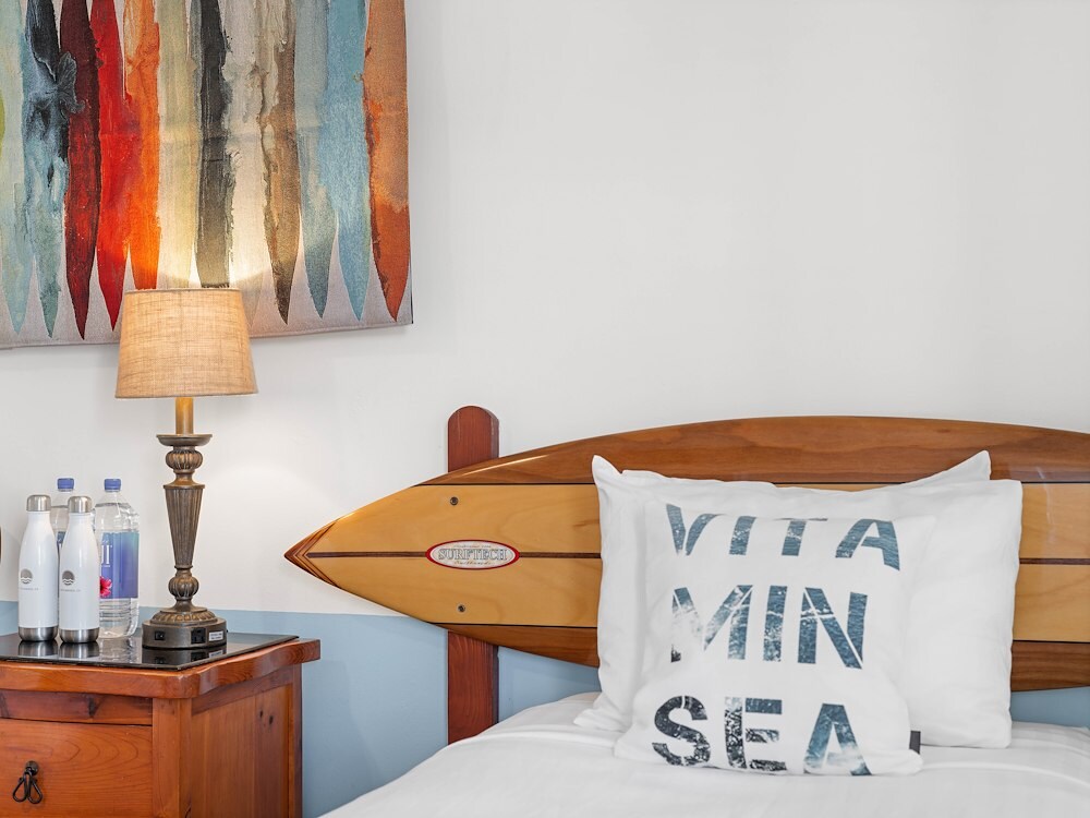View of the Bed, One Queen One Twin at Sea Blue Hotel, Santa Monica, California