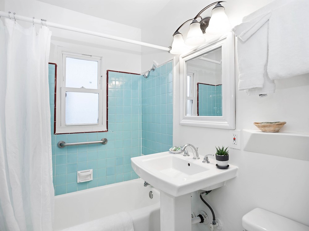 Bathroom at Two Doubles at Sea Blue Hotel Santa Monica, California
