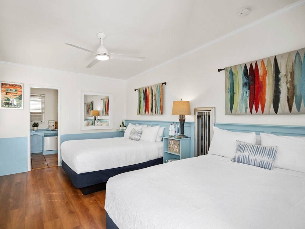 View of Two Queen at Sea Blue Hotel, Santa Monica, California