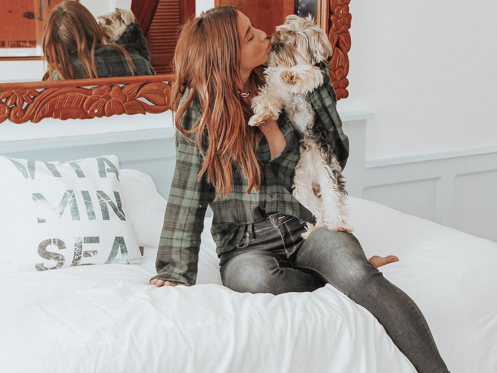 Woman with Pet at Sea Blue Hotel Santa Monica, California