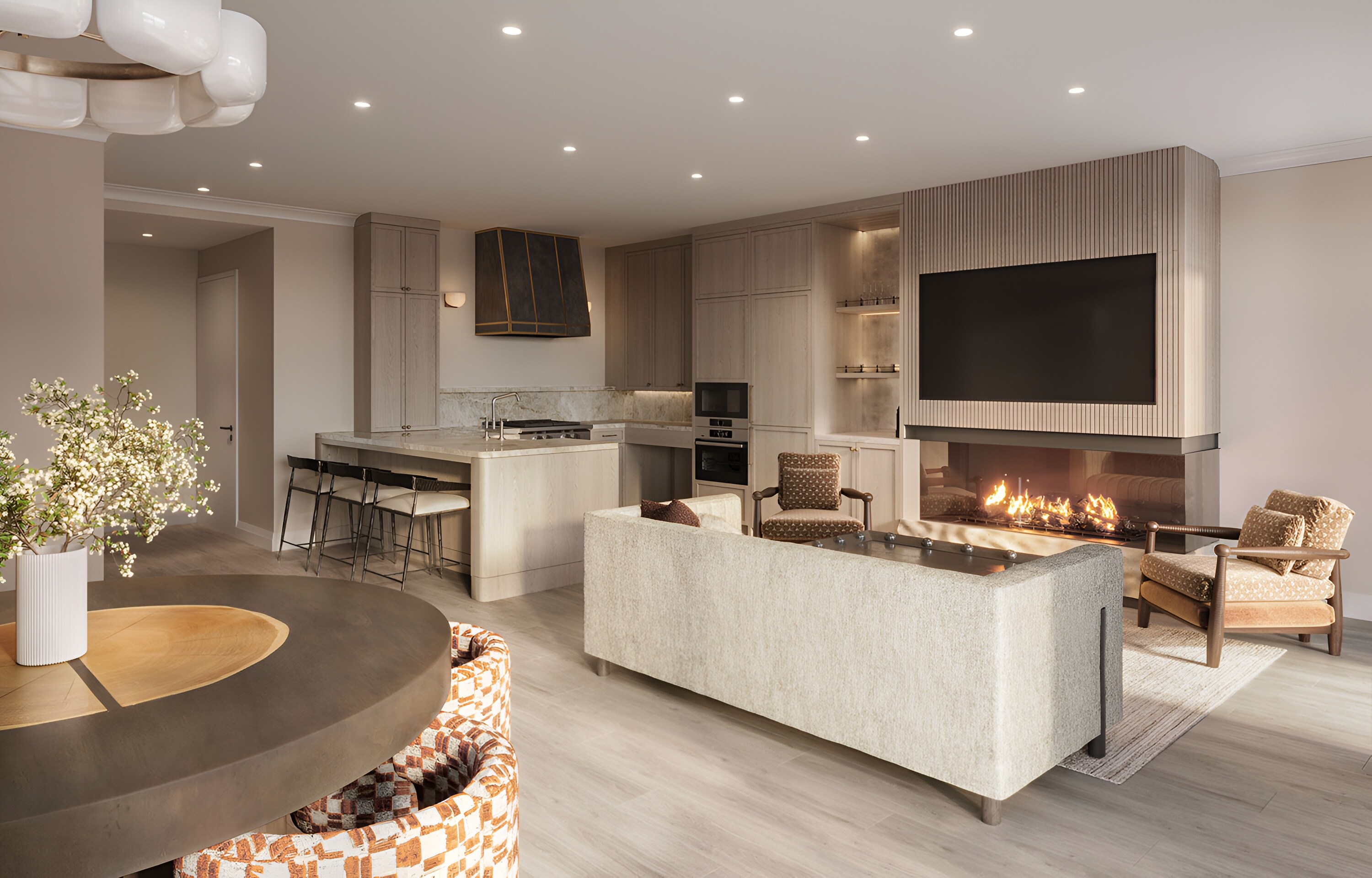 Cozy living area of the White Elephant Aspen hotel featuring modern décor.