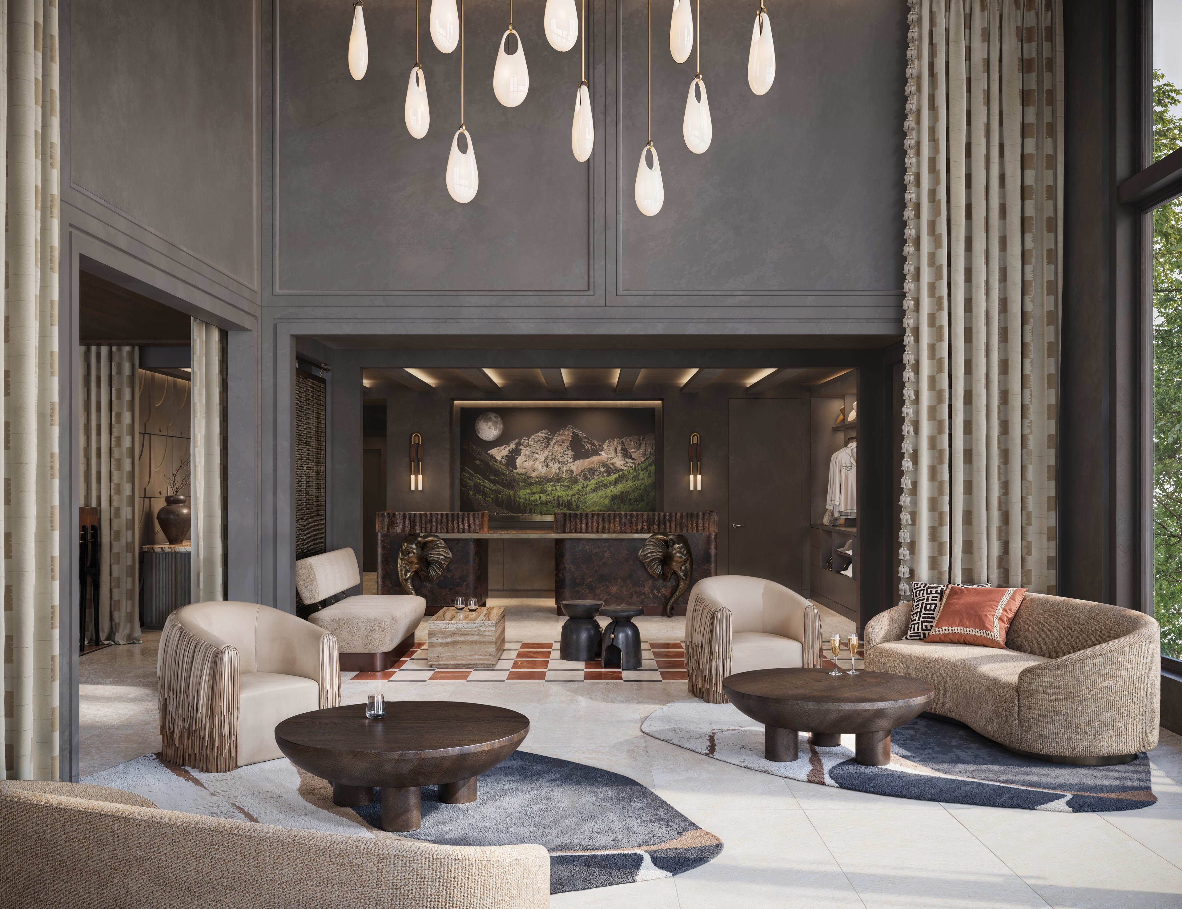 Stylish lobby area at White Elephant Aspen Hotel featuring modern decor.