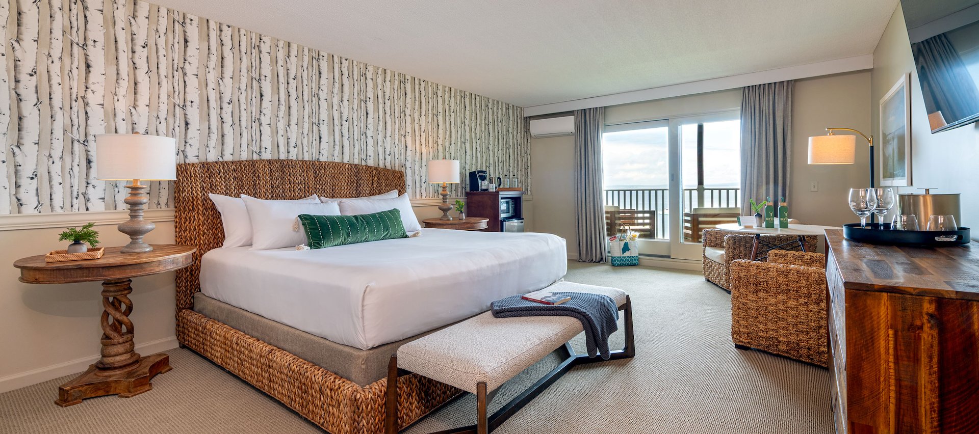 A cozy hotel room at The Bayview Hotel in Bar Harbor, Maine