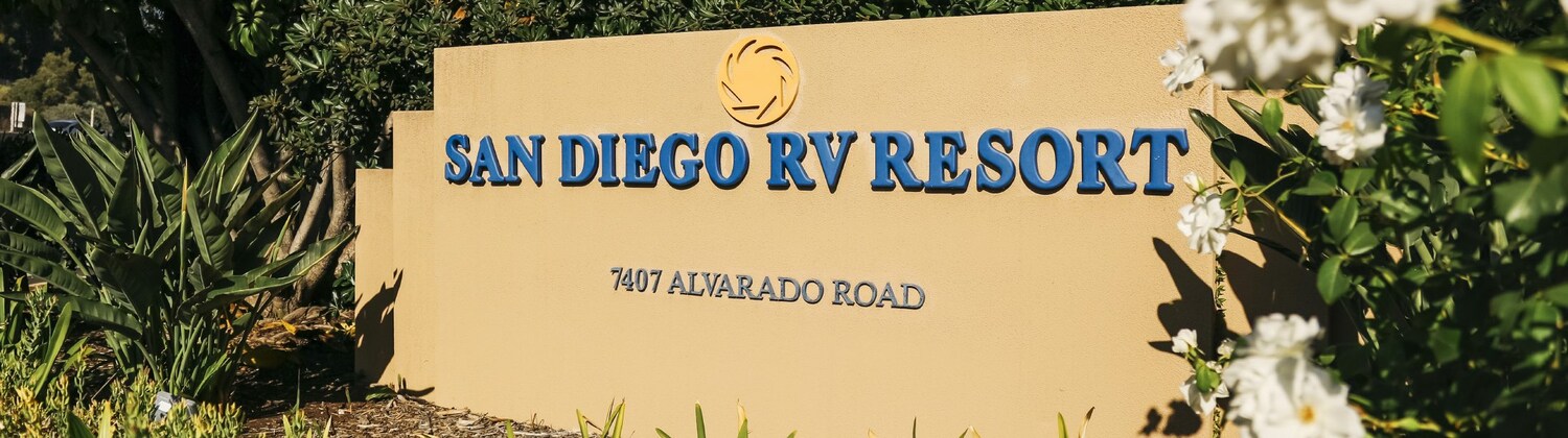 Resort's Name Board of San Diego RV Resort La Mesa, California