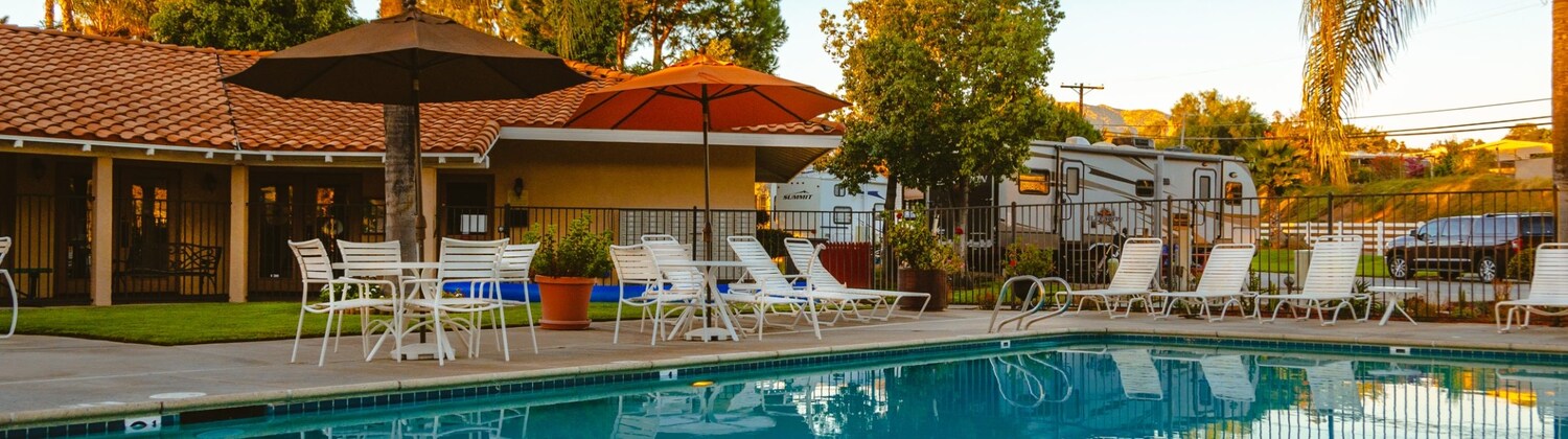 Swimming Pool With Parked RV at Oak Creek RV Resort El Cajon, California
