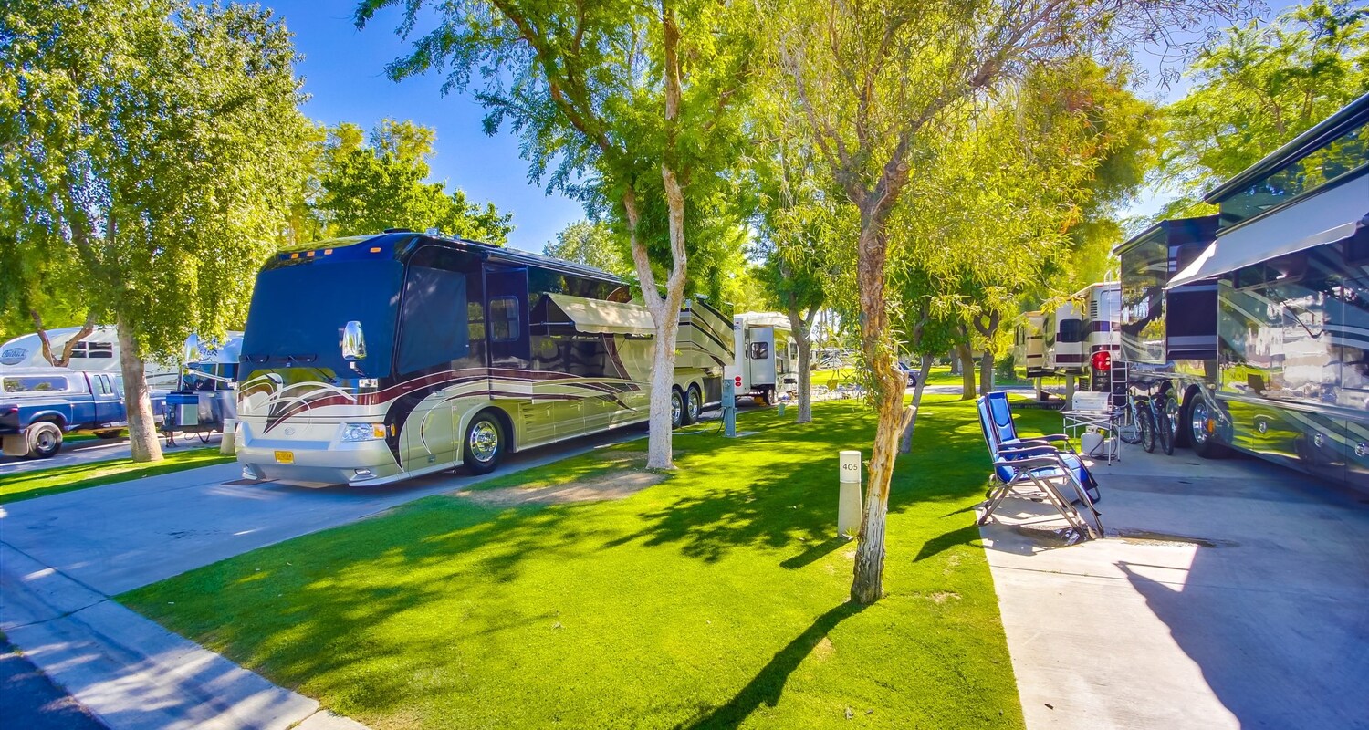 RV Park with Parked RV's at Emerald Desert RV Resort, California