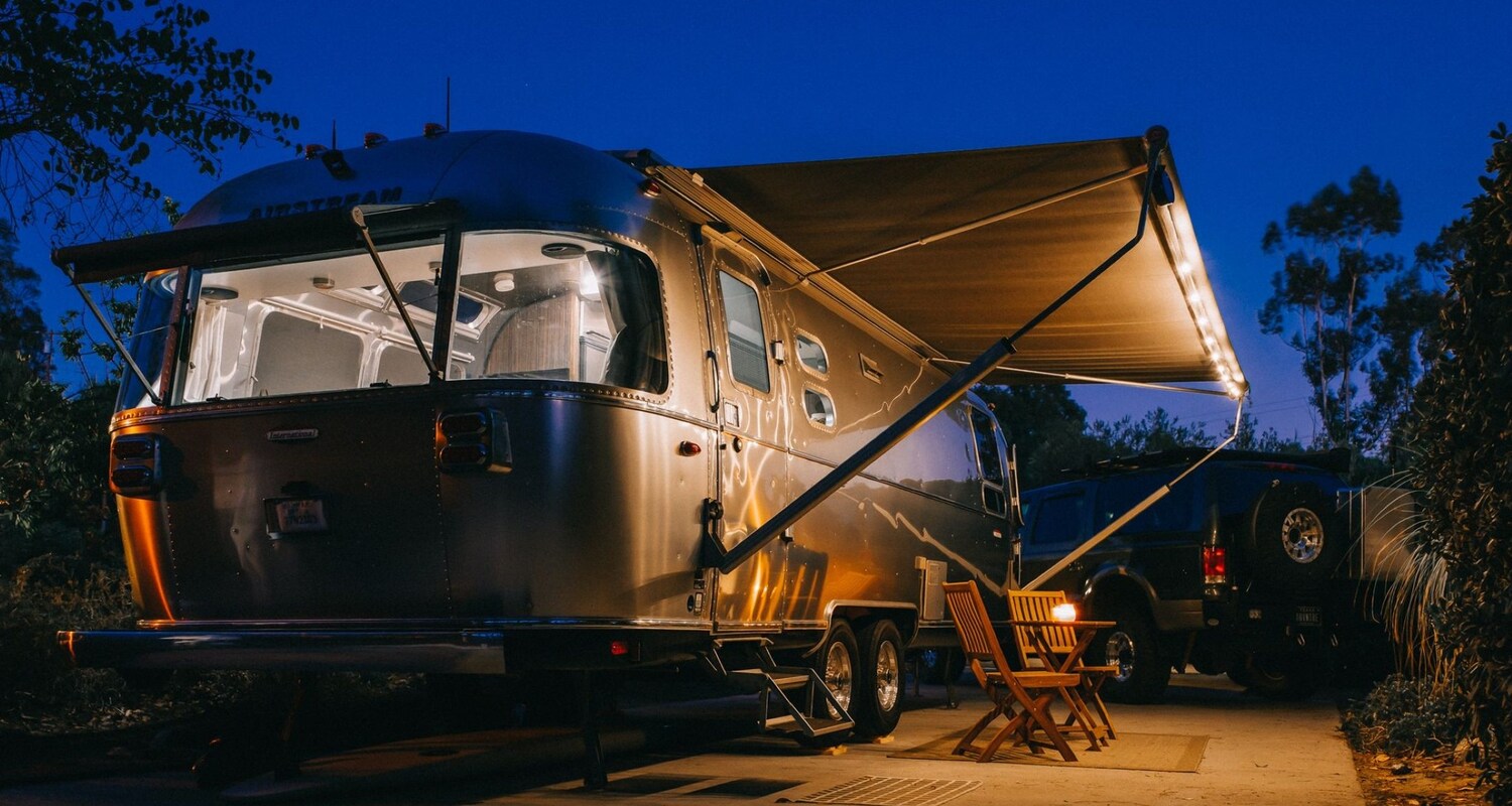 Silver Airstream Parked Outside at Escondido RV Resort Escondido, California