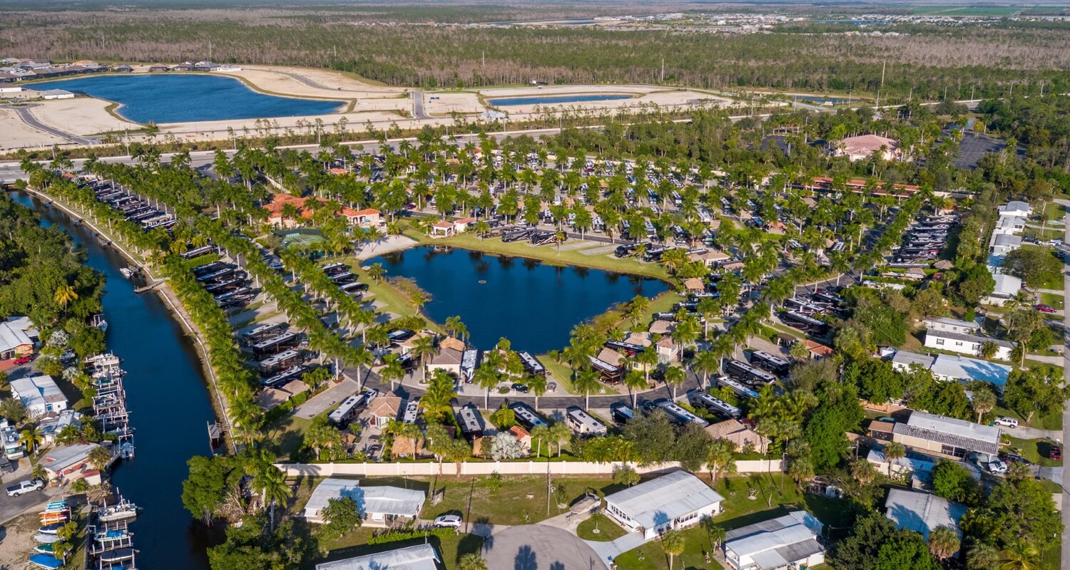 Aerial View of Parked RV's at Naples Motorcoach Resort Naples, Florida