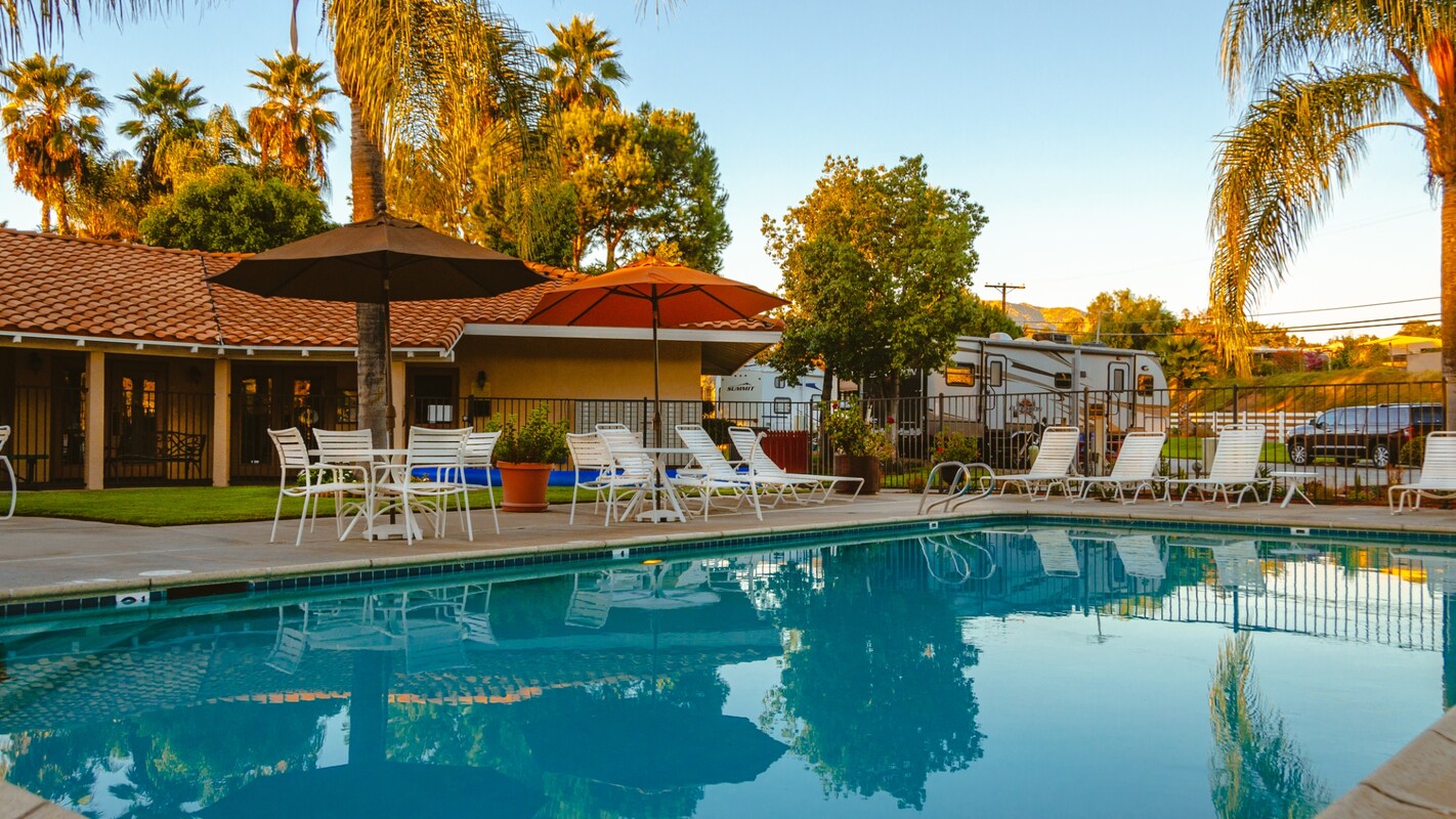 Swimming Pool With Parked RV at Oak Creek RV Resort El Cajon, California
